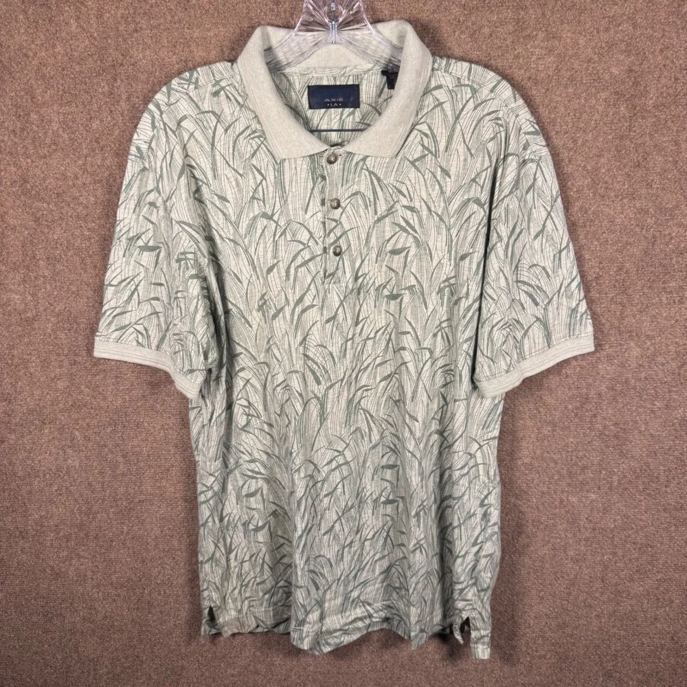 Axis LA Mens Medium Green Polo Grass Botanical Print Collared Short Sleeve
